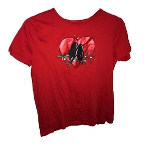 🩵3/$20🩵 LOVE BIRD RED SHINY HEART VALENTINES DAY TEE SHIRT